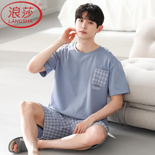 Langsha Pajamas Algodón de algodón para hombres de algodón corto 2025 Summer informal y tranquilo Estilo de ropa de verano YSX: 9712 Pantalones de seda de algodón de algodón azul oscuro L [sin píldora/Sin desvanecimiento]