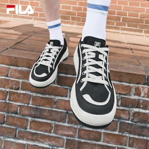 FILA 斐乐官方男鞋COOKIES复古帆布鞋2025夏新款曲奇鞋时尚休闲鞋 黑/奶白-BG 42
