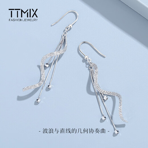 TTMIX long tassel platinum earrings for women pt950 elegant and romantic platinum ear hooks for girlfriend, ready stock 4.5-4.7g