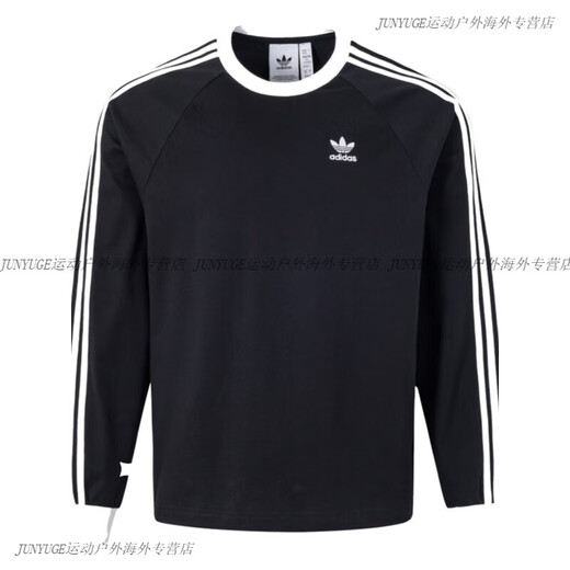 阿迪达斯 （adidas）长袖卫衣男女三叶草经典条纹休闲圆领T恤 KE5825 IA4879 黑 IA4877 L