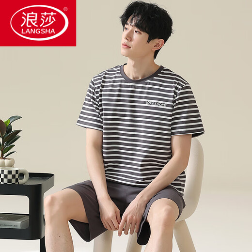 浪莎（LangSha）男士睡衣男夏季短袖纯棉男款夏天薄2025新款男生大码家居服舒适新 HDE-9928 L 男