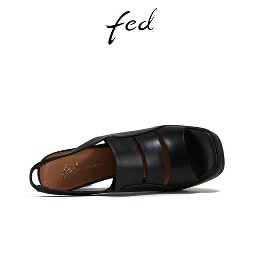FED high heel fish mouth sandals summer new women's shoes black leather sandals women's S0414-YA572 black 35