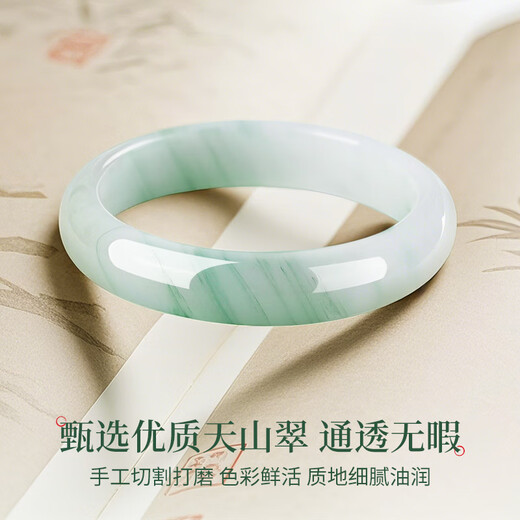 周大金 CHOW TAI KING天山翠玉手镯女士金丝镯子冰透飘花生日礼物送女友老婆走心实用