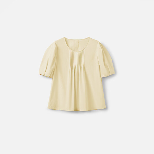播俏皮减龄泡泡袖衬衫女25夏季新款圆领小A版宽松衬衣DDS2HD5012 Y10润玉 L