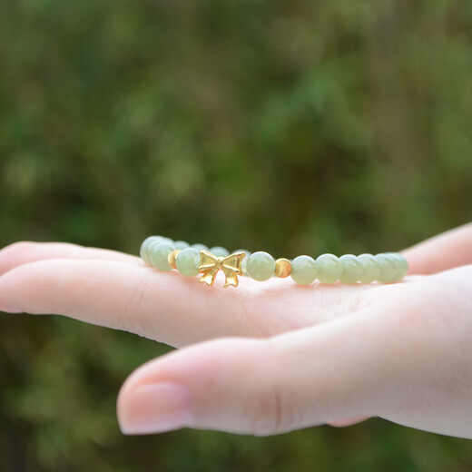 Her Generations Natural Beeswax Hetian Jade Bracelet Jade Beads Jewelry Gift for Lover Bow-Small 6mm