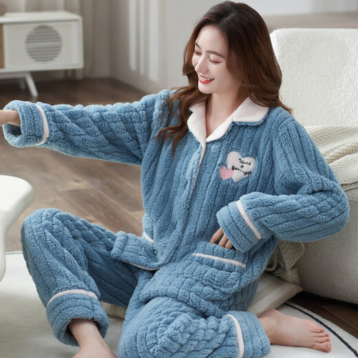 Single Nanwei Flanell-Pyjamas für Frauen im Herbst und Winter verdickte Korallenmerze Home-Kleidung für mittlere Alters und junge Mütter können zweiteilige Sets T679luna White Moonlight Super Dick XL: Empfohlen (120-135jin [Jin gleich 0,5 kg]))