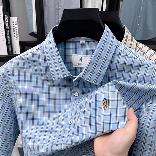 Old man head (LAORENTOU) pure cotton summer new men's short-sleeved shirt business casual plaid half-sleeved men's top shirt middle-aged and young AN15271 khaki 2XL