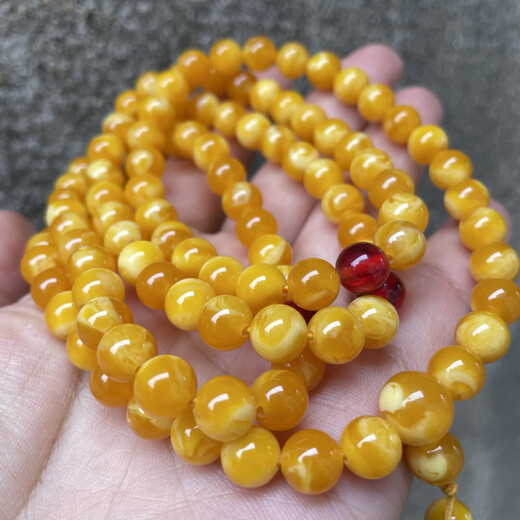 Fat Donglai same style beeswax bracelet 108 amber multi-circle round beads bracelet chicken oil yellow old floating flowers white flowers 8m