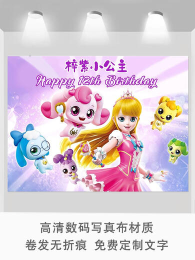 奇妙萌可生日派对海报背景定制宝宝周岁投屏竖条幅拍照甜品台布置 b-14082x1.5米写真布