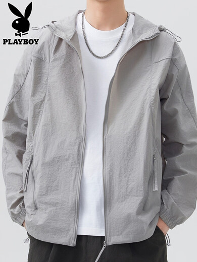 Playboy sun protection clothing for men UV protection 2025 new summer ice silk fishing clothing sun protection clothing thin jacket 7731 mist gray XL