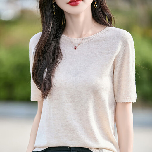 LisLAVE worsted wool short-sleeved sweater 2025 spring and summer new round neck thin sleeveless vest female temperament versatile slim original velvet rice JXWY1048 M