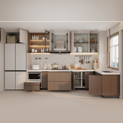 Quanyou (QUANU) whole house customized integrated cabinets household L-shaped kitchen cabinets stove cupboard all-in-one cabinet Mood for Love 3 particle board 629/meter base cabinet (contact customer service for details)