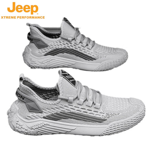 
Jeep (JEEP) men's shoes summer 2025 new thin mesh flying woven breathable and anti-odor mesh shoes for men's non-slip sports casual shoes 9893 gray 39