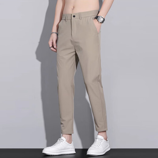 
Woodpecker Cropped Pants Men's Summer Ice Silk Thin Slim Small Foot Straight Pants Men's 2025 Summer New Style Casual Pants 9905 Khaki + 9905 Light Gray 30