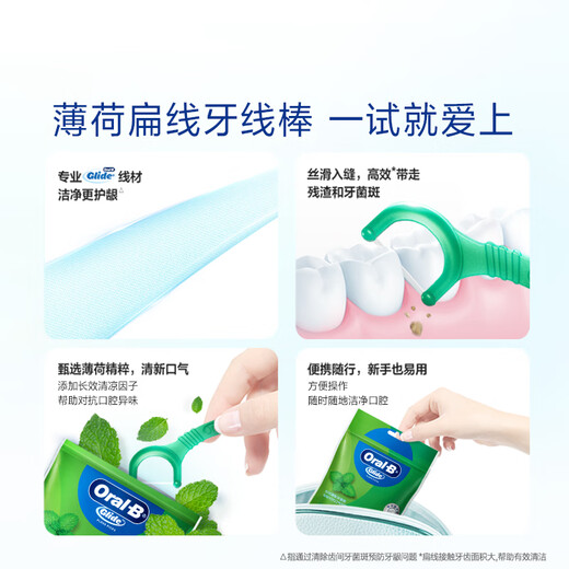 欧乐B深洁齿缝长效薄荷清新口气扁线牙线棒75支/包牙签京东自营