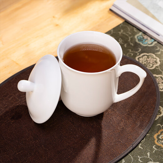 Tao Xianghui ceramic tea cup with lid office meeting water cup 10-piece set pure white business cup meeting cup 360ml