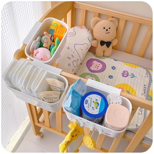 Tlxt Canasta colgante colgante Baby Bedside Smanking Box Bolsa de almacenamiento Bolsa de almacenamiento Bolsa de almacenamiento mejorada Gray-White [1 paquete] Enviar pegatinas