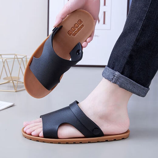Balombeer Vietnam Importadas zapatillas para hombres de goma para ropa de verano Anti-Slip Casual Sandals Sandalias de una línea Tendencia de hombres Wenzhou Zapatos Negro 686-3 43 9 tamaños