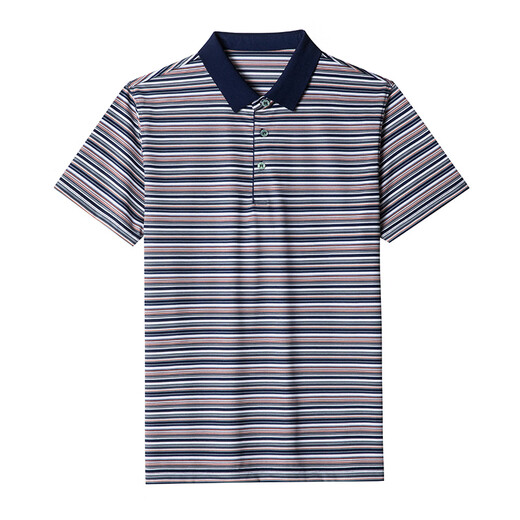 Lilang men's ice silk short-sleeved lapel T-shirt 2025 summer casual loose striped cool thin polo shirt Li N7003 short-sleeved green L 170 [recommended 120-135Jin [Jin equals 0.5 kg]]