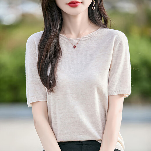 LisLAVE worsted wool short-sleeved sweater 2025 spring and summer new round neck thin sleeveless vest female temperament versatile slim original velvet rice JXWY1048 M