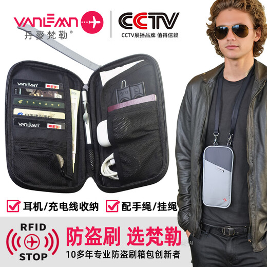 
VANLEMN Denmark Anti-theft Passport Bag Multi-function Travel Study Abroad Storage Card Pack RFID Portable Neck Halves Passport Clip Light Gray [Anti-theft Brush Anti-theft Water Splash Passport Bag]