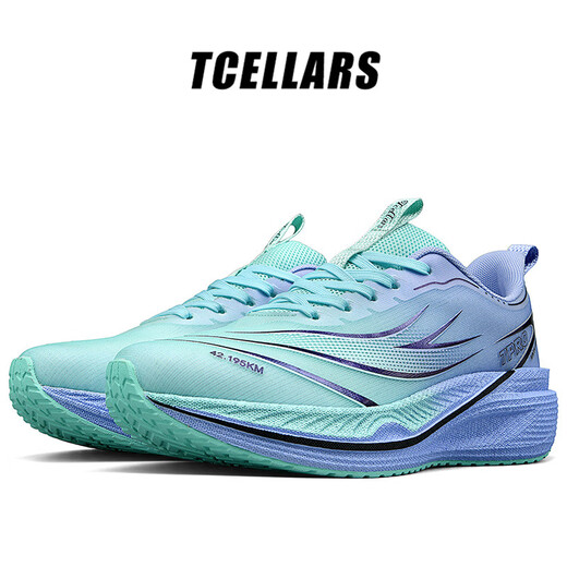 Tcellars sports shoes carbon plate running shoes men's shoes autumn and winter new breathable racing running shoes royal blue green 42