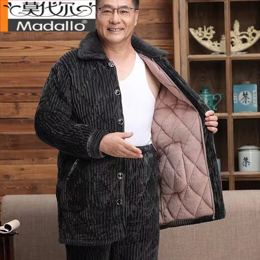 Modales Pyjamas mittleren Alters und älterer Menschen, der Vater und Großvater verdickte Cotton Jacket Home-Anzug, dreischichtige Baumwoll-Super-verdickte ältere Menschen, 9921 dunkelblau L [90-125jin [Jin gleich 0,5 kg]] Dreischichtig verdickte verdickte.