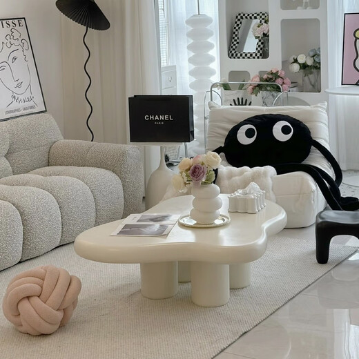 Guangyi Yunduo coffee table living room home small apartment cream style Internet celebrity simple modern special-shaped low table wabi-sabi style small table 100*69*35 cream color