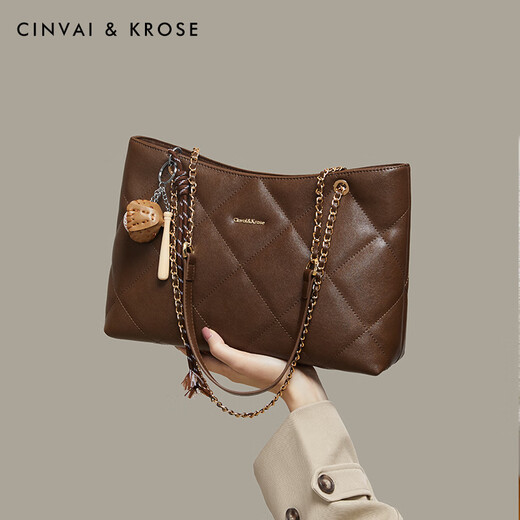 Официальный сайт Cinvaikrose Mall C/K сумки для женской сумки 2025 Новая подлинная кожаная бриллиантовая сумка сумка для сумки на плечо подарком подарка CK женская сумка - коричневый цвет [Отправить подружку перед сердцем]