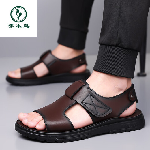 Sandalias de cuero casual de carpintería de carpintería 2025 Summer Summer Nuevo espesor Solemn Solemn All-Match Beath Beach Beach Beach Sandalias romanas CLP6189 Brown 41