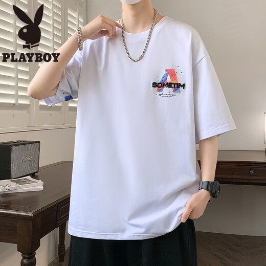 Playboy (Playboy) Briefe Drucken kurzärmeligster Männer Sommerrotatorenhülle Lose T-Shirt halbärmelige Herren-Top-Teenagerin White-Vielseitigkeit T-Shirt T W733 Weiß M etwa 85 ~ 110jin [Jin gleich 0,5 kg] kann getragen werden