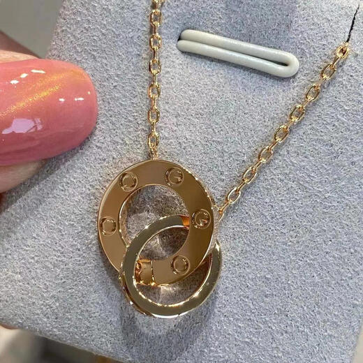 Hunter 18K rose gold double ring necklace women's ring set with diamond pendant full of diamonds au750 clavicle chain jewelry double ring without diamonds