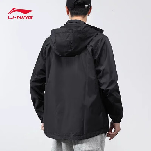李宁（LI-NING）外套运动风衣男春夏跑步防风连帽开衫夹克透气男款休闲宽松大码