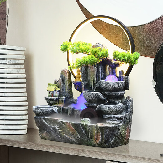 Clcey Feng Shui Drehen Wasserverzierung Accessoires Office Rockery Water Zirkulationswasser rotierender Ball Wohnzimmer Tipp 9930 mittlerer Licht Kreis Modell