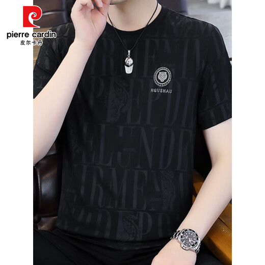 Pier Cardin 2025 Sommer New Herren Ice Seide Kurzärärmelte T-Shirt Jacquard halbärmelig T-Shirt plus Fett Plus Größe Schnelltrockne Herrenkleidung 698 Weiß M 80-110Jin [Jin ist 0,5 kg]