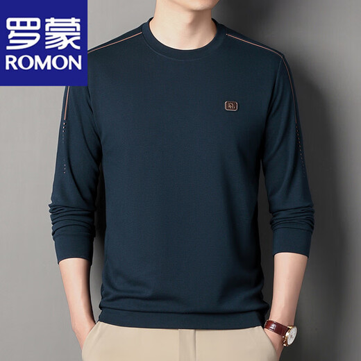 罗蒙（ROMON）高端品牌男士100%纯棉长袖t恤2025圆领即墨卫衣男秋季抗皱打底衫 6625灰色 3XL 185建议170-185斤