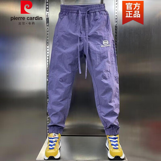 皮尔卡丹（pierre cardin）夏季男士休闲裤潮流百搭松紧腰薄款透气拼接运动束脚裤九分小脚裤 黑色 3XL (155-170斤)