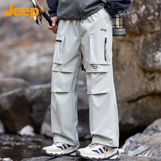 JEEP overalls men's autumn and winter American loose straight multi-pocket casual mountaineering sports pants white gray XL