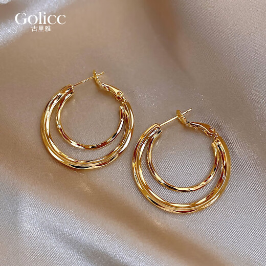 Zhenqian golden multi-layered hoop earrings for women 2025 new popular niche luxury earrings large earrings stunning golden multi-layered hoops