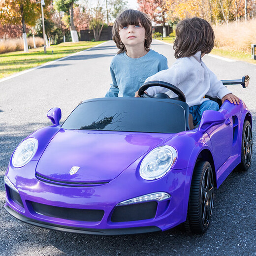 Cool Sun Genuine Porsche Children's Electric Car Toy Car Can Seat Four-Wheel Remote Control Kids Baby Baby Two-Seater Car Upgraded Gray + Soft Wheels + Two Seats + Remote Control