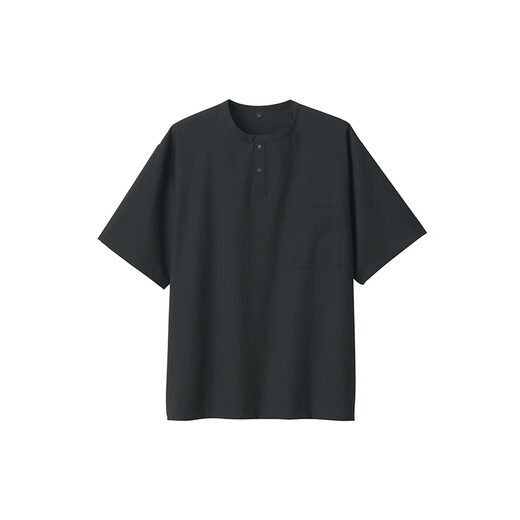 无印良品（MUJI）男式 易干 亨利领 短袖T恤男士打底衫夏季上衣男款男装AC20GA5S 黑色 S (165/84A)