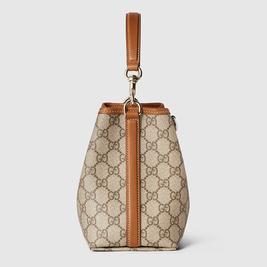 古驰（GUCCI）水桶包 【25年新款】Emblem 涂层帆布拼皮革手提包女款斜挎包【送礼】 棕色815118-FAD6L-9758 长18cm 宽11cm 高19cm