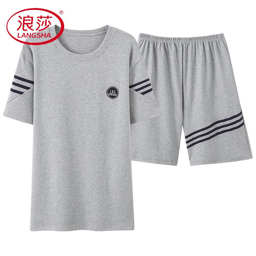 
Langsha Light Luxury Men's Pajamas Men's Summer Short Sleeve Pure Cotton Men's Summer Thin 2025 New Boys Large Size Home Clothing HDE-9928 L Men