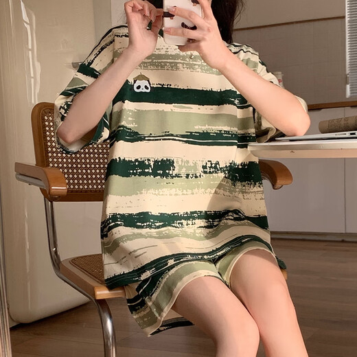 XCFREHT带胸垫睡衣女2024年新款夏季棉短袖短裤网红风可外穿家居服套装 qgl-6627 M  -带胸垫款