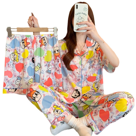 
S.SOFEA Japanese INS Fengfeitian Little Policewoman Cartoon Graffiti Short Sleeve Pajamas Three-piece Set KK14128# 180 XL [Suggested 115-135Jin [Jin equals 0.5 kg]]