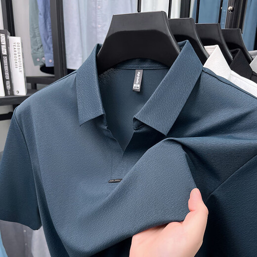 
GY Jinlilai summer ice silk without trace jacquard scissors neck short-sleeved polo shirt men's middle-aged business casual cool T-shirt white 15123 L 50 recommended weight 125-145 Jin [Jin equals 0.5 kg]