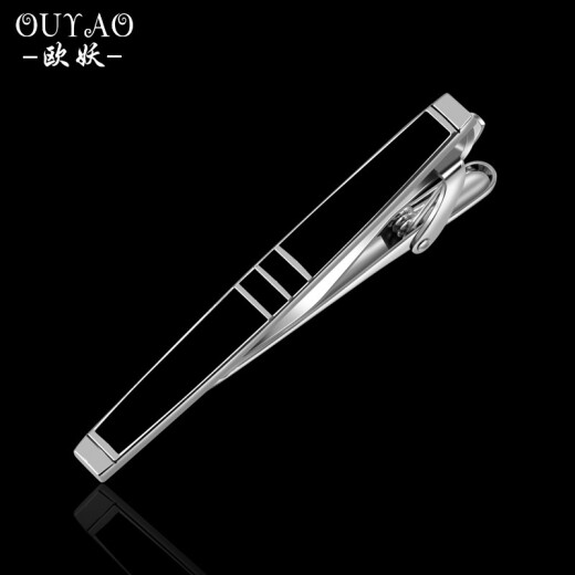 Ouyao new men's simple silver metal copper tie clip business professional tie pin personalized crystal black tie clip irregular pattern