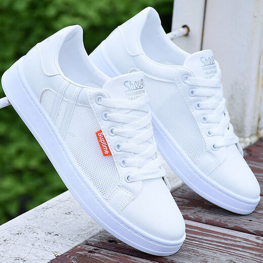 Pangdonglai Brand Broken-Size Men's Shoes Summer Mesh transpirable 2025 Nuevos zapatos deportivos informales zapatos de mesa para hombres zapatos blancos versátiles 733 White and Black_Mesh Avistable 37