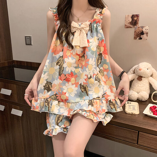 红豆（Hodo）带胸垫睡衣女夏季泡泡棉吊带背心2025新款甜美可爱薄款家居服 T1381 波点小狗 【带胸垫】 M