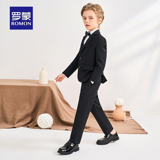 
Romon children's suit vest suit boy British style host dress flower boy performance suit black 140